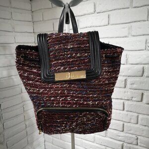 Aldo Adult Ladies Burgundy with Sparkly Yarn & Black Trim Snap Closure Backpack